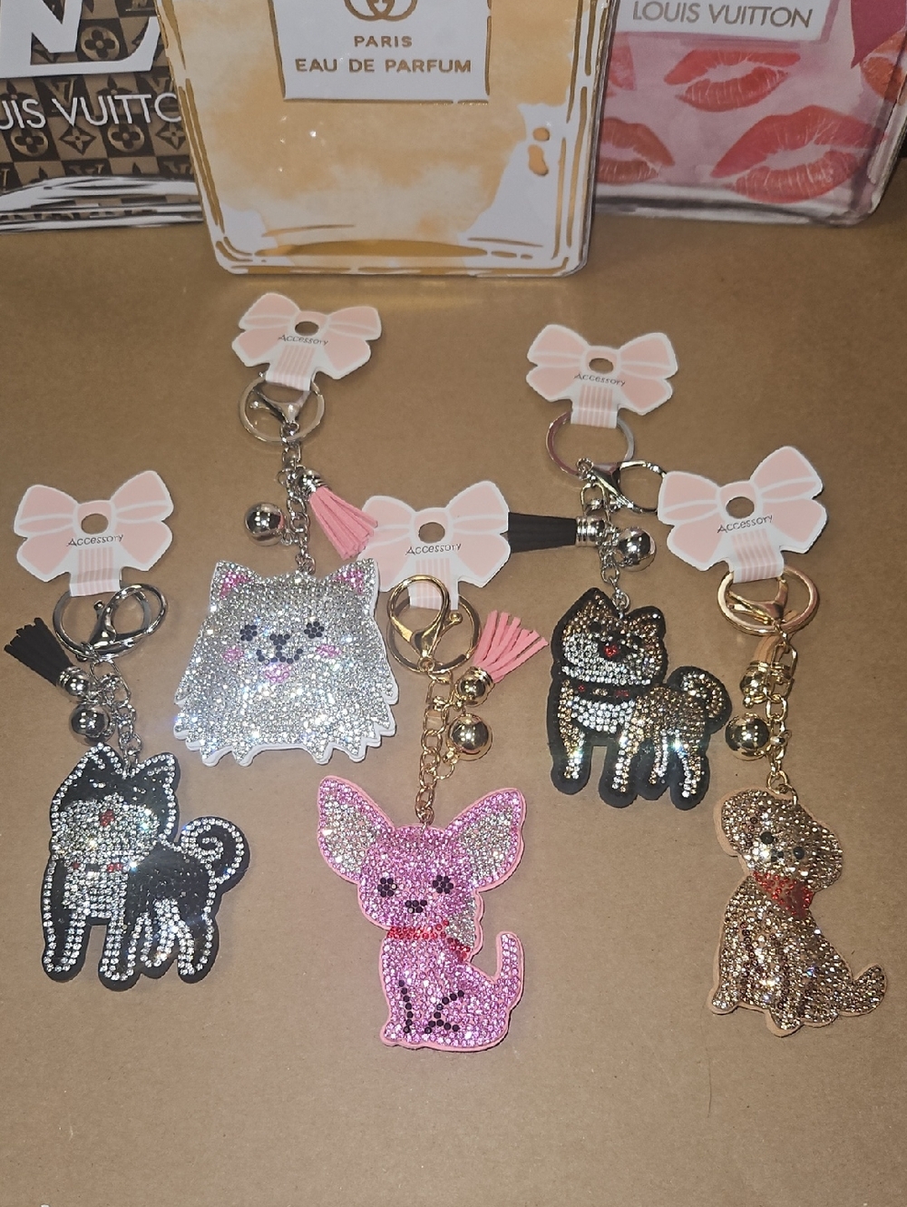 Rhinestone Dog Keychains Nwt